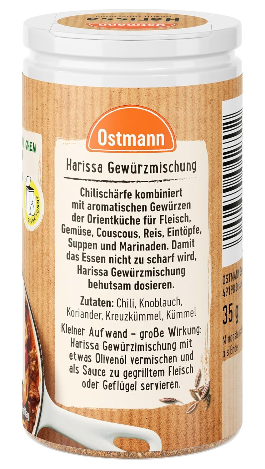 Ostmann Gewürze - Harissa Gewürzmischung | Scharfes orientalisches Gewürz für Geflügel, Fleisch, Gemüse oder Couscous | 35 g en Der Streudose