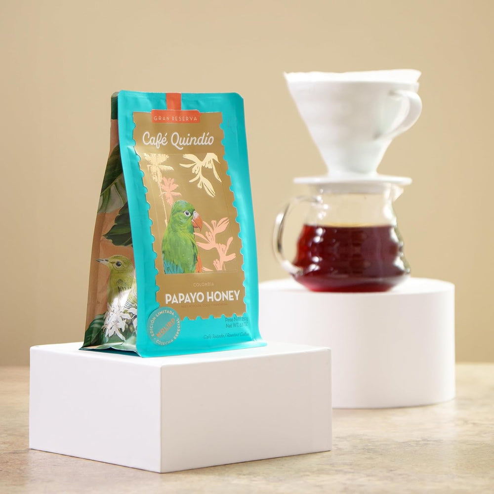 Cafe Quindio Papayo Honey Specialty Coffee - 100% boabe de cafea Arabica de origine unică Columbia - cu note naturale de nucșoară, nucă de cocos și mandarină (250g) - ideală pentru Chemex