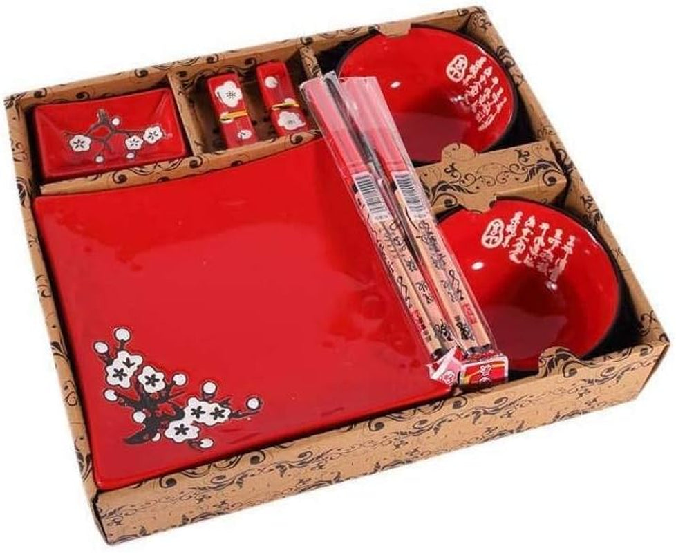 Serviciu complet japonez de masă 2381, porțelan, roșu