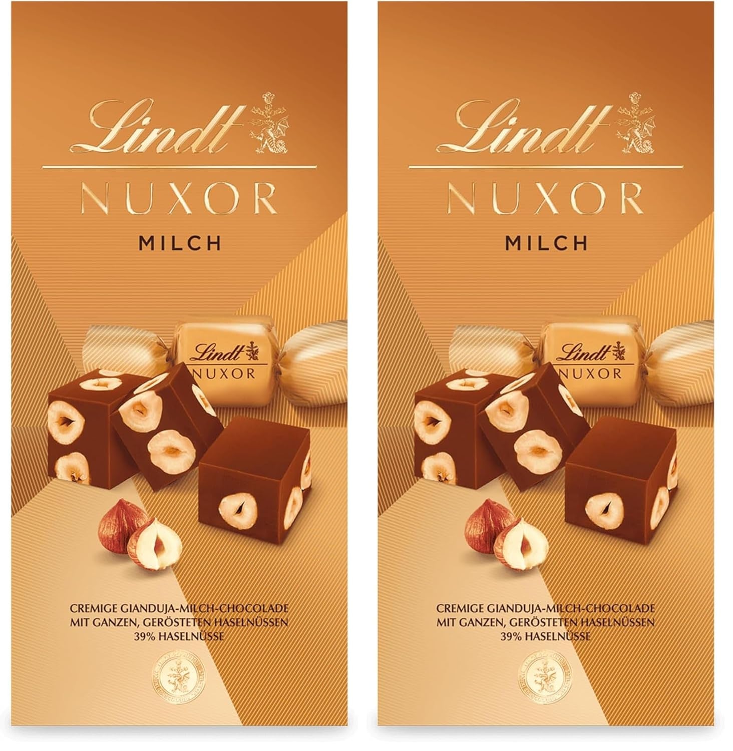 Chocolate Lindt | Bolsita chocolate con leche NUXOR | 103g | Cubitos cremosos de chocolate con leche de gianduja con avellanas tostadas | regalo de chocolate