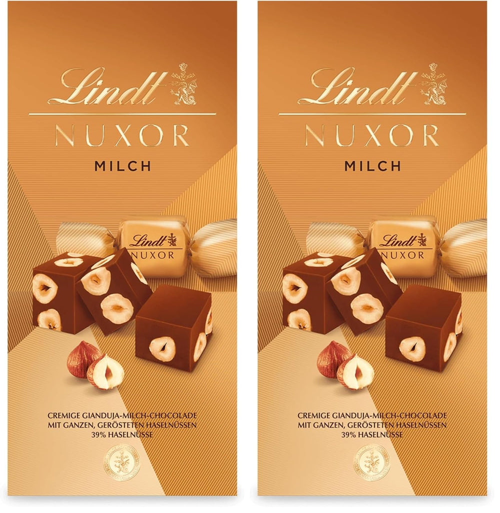 Chocolate Lindt | Bolsita chocolate con leche NUXOR | 103g | Cubitos cremosos de chocolate con leche de gianduja con avellanas tostadas | regalo de chocolate