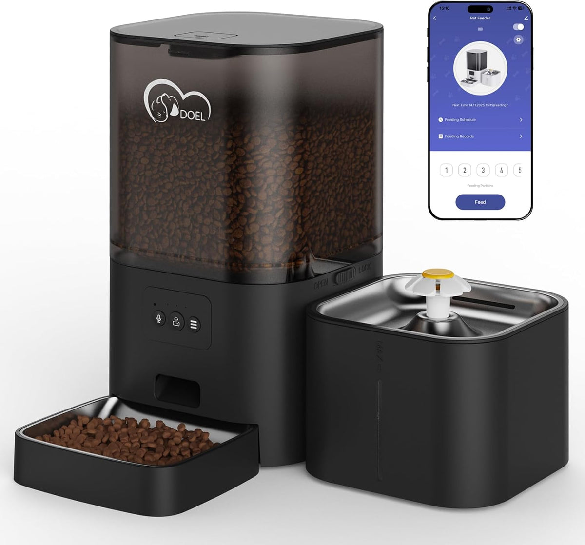 Lavadora y batidora automática 2 en 1 para gatos, batidora de vaso de 6 litros con gran volumen + batidora de 2,5 litros con control por aplicación, limpieza rápida y rápida