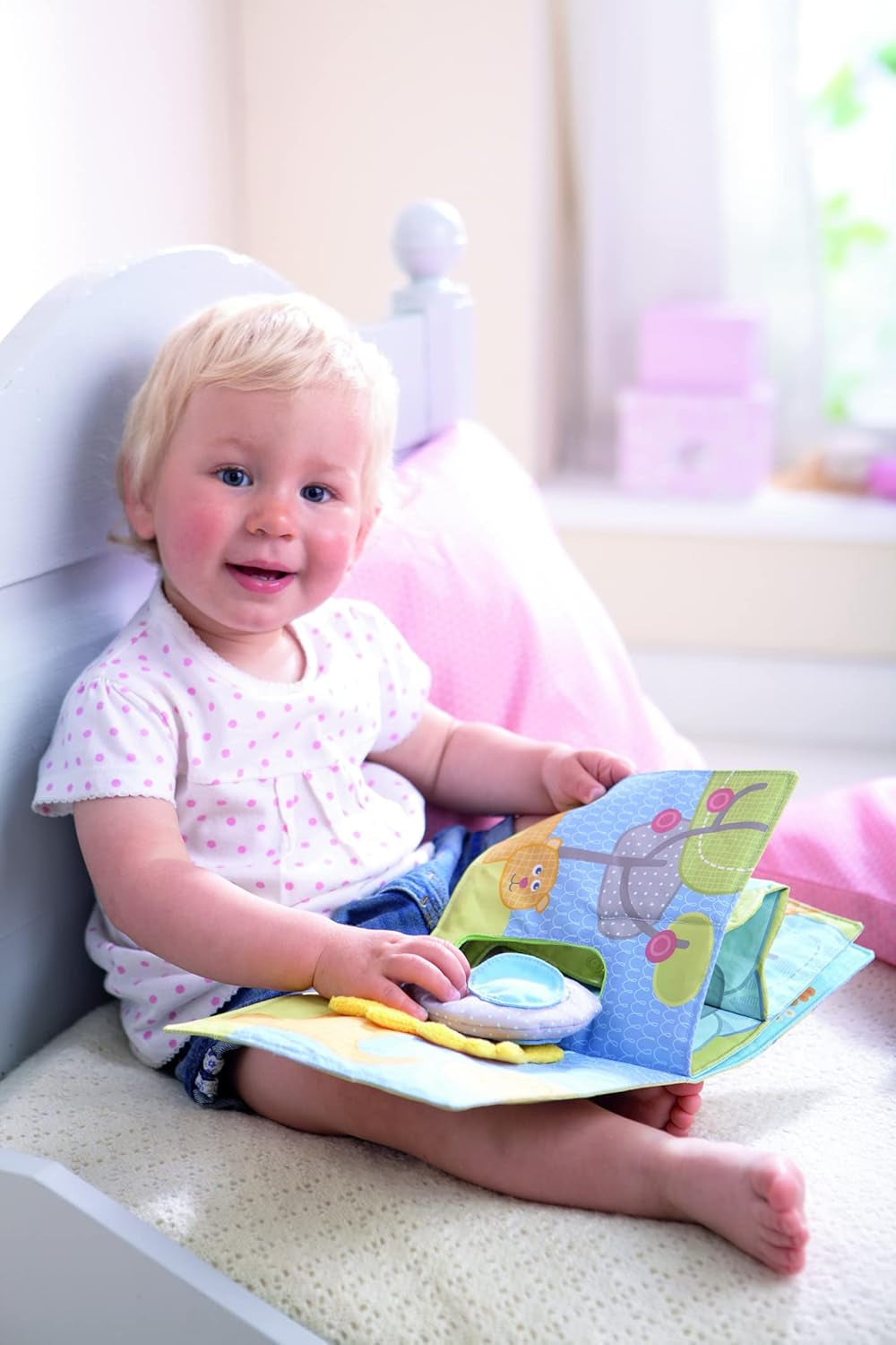 HABA 300146 - Cartea de pluș Elefant Egon, carte moale cu multe efecte tactile și de joc, jucărie pentru copii frumos proiectată de la 6 luni Jucarii Bebe Naty Shop