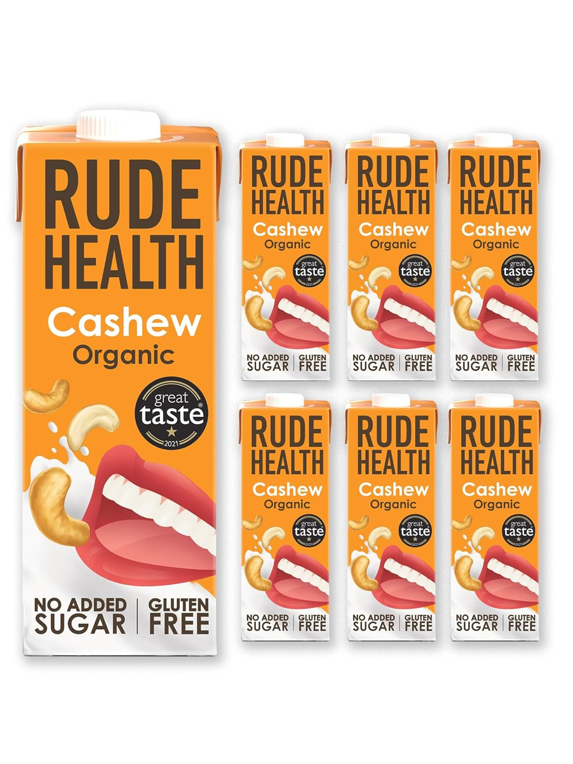 Rude Health 6 x 1 litro de bebida biológica de anacardos, 100 % natural, bio getränk, libre de gluten, ungesüßt, preisgekrönt, gesund & vegan, 100 % recycelbare Verpackung