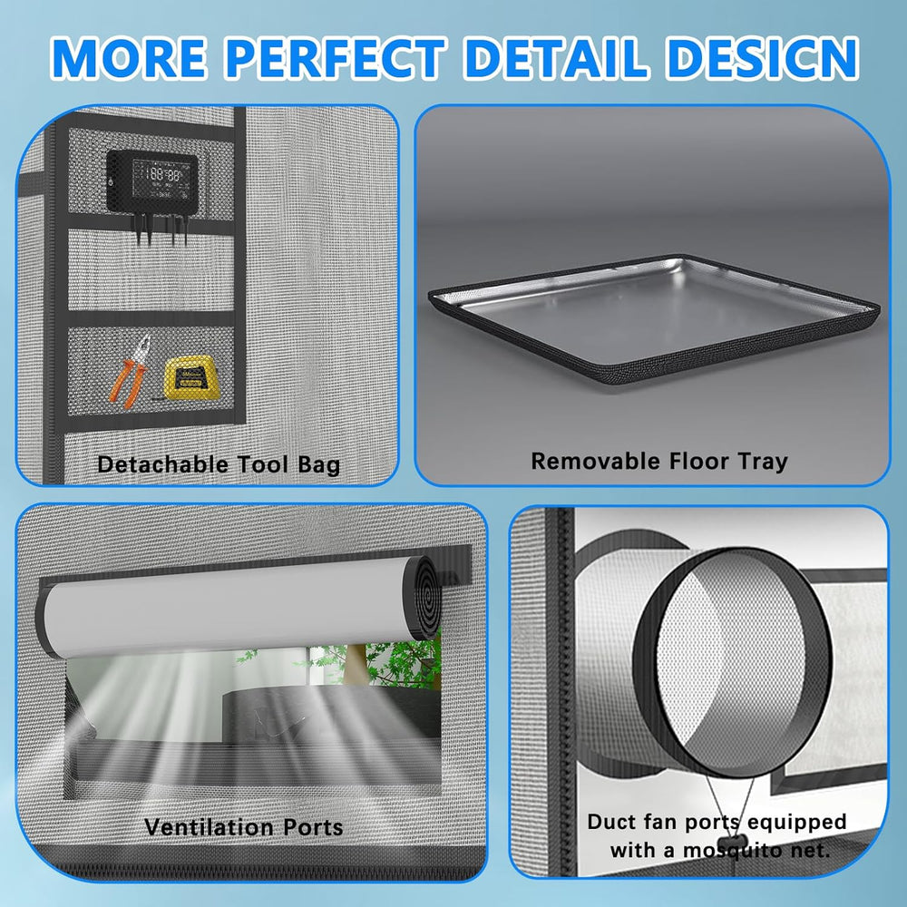 Aygrochy Tienda de Cultivo 60x60x160cm Tienda de Cultivo Interior con Bandeja Inferior Extraíble de PEVA Blanca Reflectante para Espacio de Cultivo de Plantas