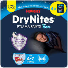 DryNites Pañales absorbentes para mojar la cama durante la noche para niños de 4 a 7 años (17 a 30 kg), paquete mensual gigante, 64 unidades
