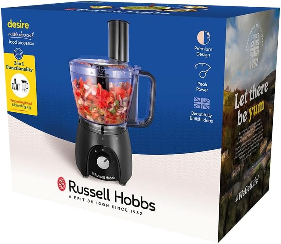 Russell Hobbs Robot de Cocina [Batidora/Picadora de Verduras/Batidora de Mesa/Picadora/Batidora] Robot de Cocina (Amasar, Mezclar y Cortar), Carbón Mate Cocina Naty Shop