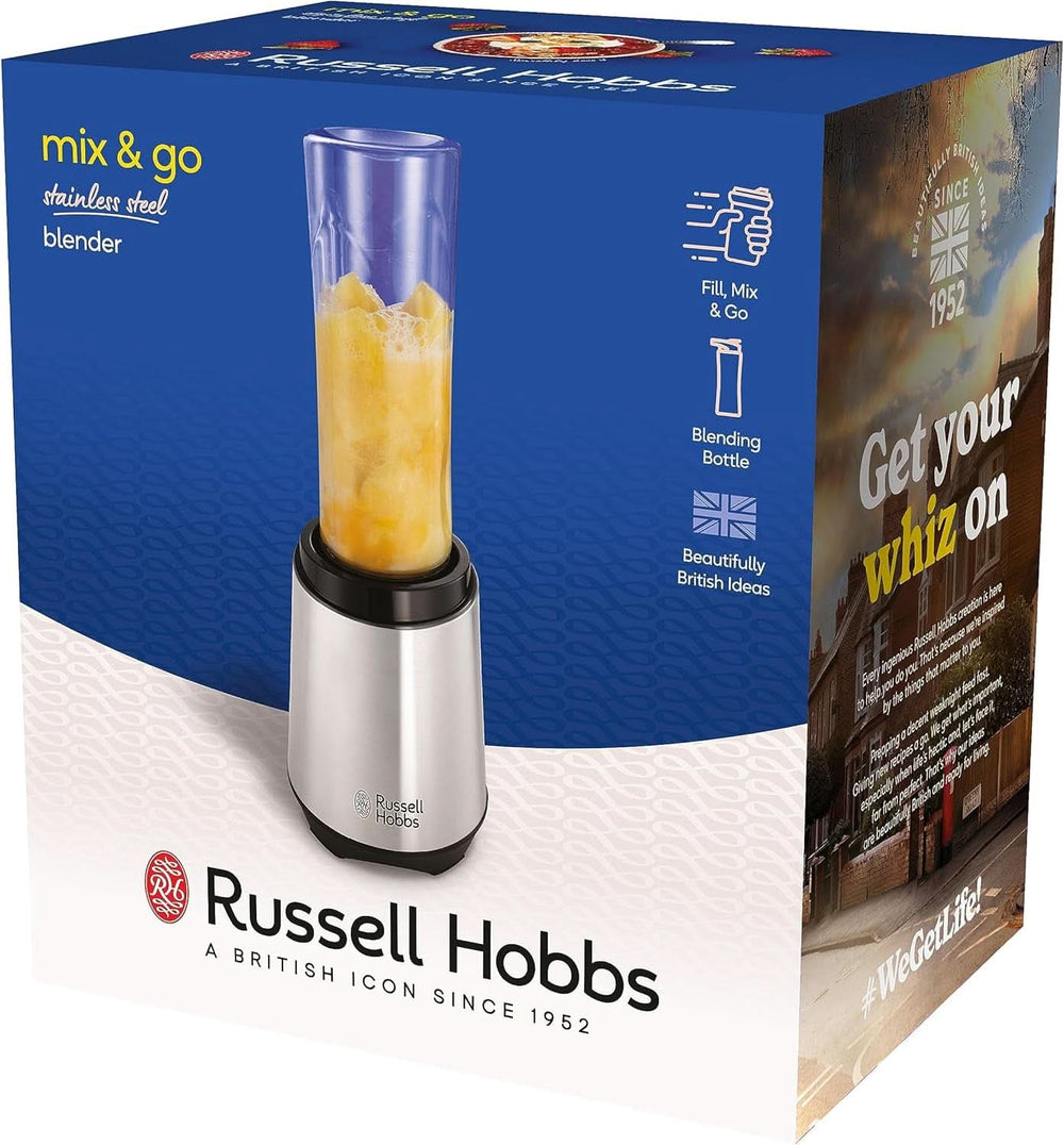 Batidora Russell Hobbs - Batidora con base y batidora para llevar [motor de potencia de 23,500 U/Min] Inkl. 1X Mixbehälter 600Ml (Bpa-Frei, Spülmaschinen- & Bruchfest Inkl. Deckel) Zerkleinerer, Edelstahl, 23472-56 Kitchen Naty Shop