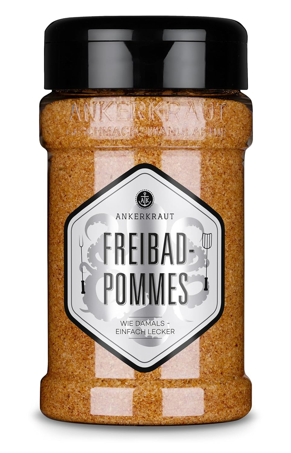 Ankerkraut Freibad Pommes, Mischung würzender Ingredient für Pommes Frites wie vom Freibad-Kiosk, Gewürzsalz, Pommesgenuss zu Hause, 320 g im Streuer