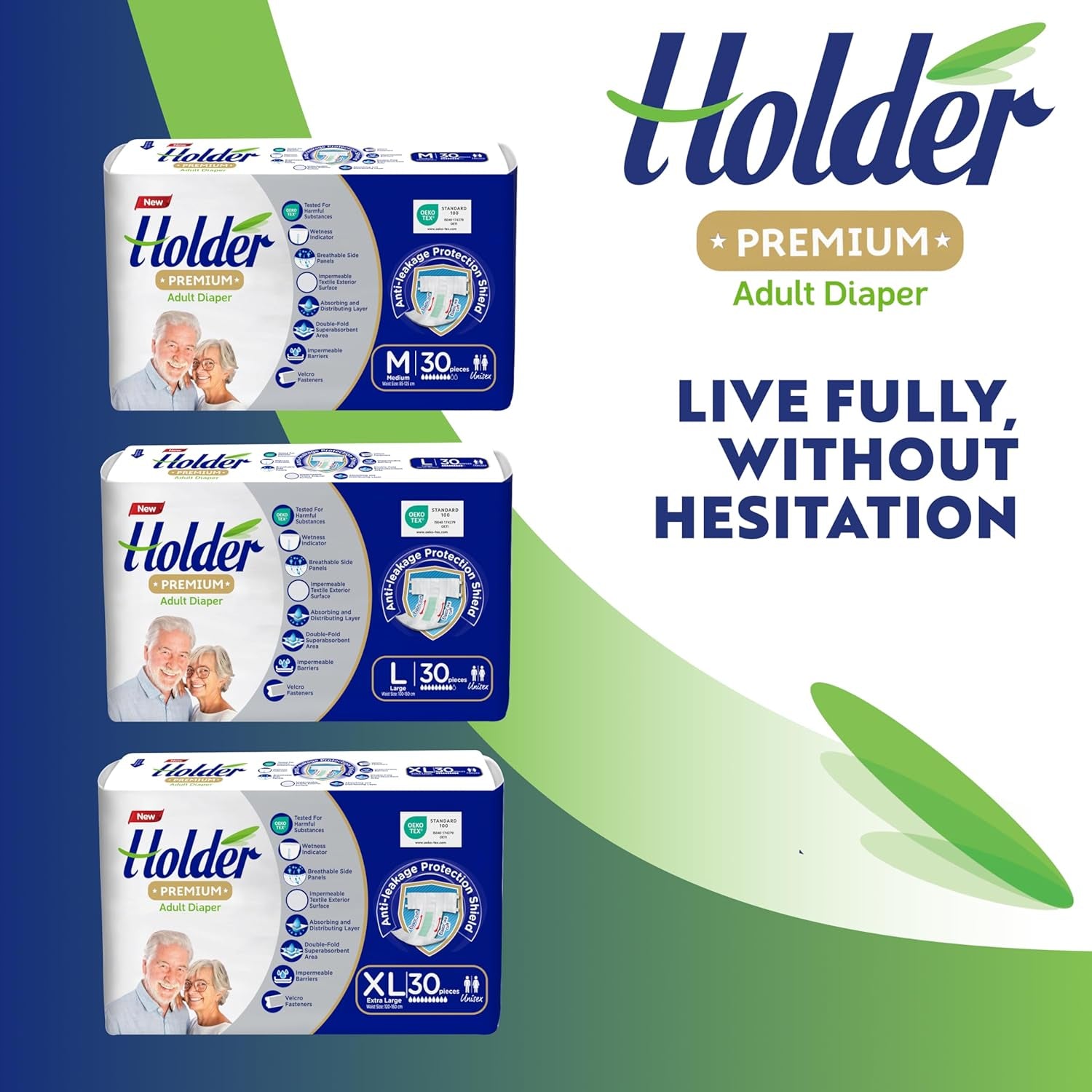 Pañales desechables unisex para adultos, impermeables, absorbentes, laterales elásticos, transpirables, súper absorbentes, doble capa, indicador de humedad, protección dermatológica de 5 estrellas, mediano