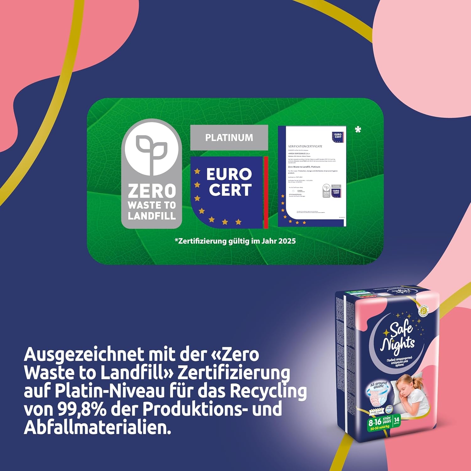 Safe Nights Girl, Ropa de dormir absorbente para niñas de 8 a 16 años (30 a 50 kg), paquete de 14