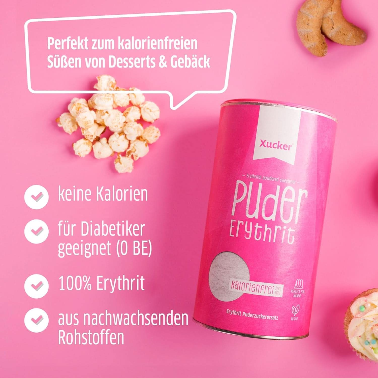 Xucker Azúcar en polvo Eritritol - Sustituto del azúcar sin calorías, 600 gramos Edulcorantes Naty Shop