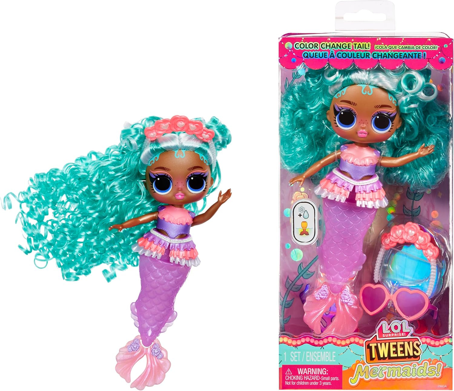 jajaja ¡Sorpresa! Preadolescentes - Sirena Lola Waves - muñeca de moda con cola que cambia de color, aleta móvil y bonitos accesorios - juguete para niños y coleccionistas a partir de 4 años Naty Shop Serena Finn Dolls