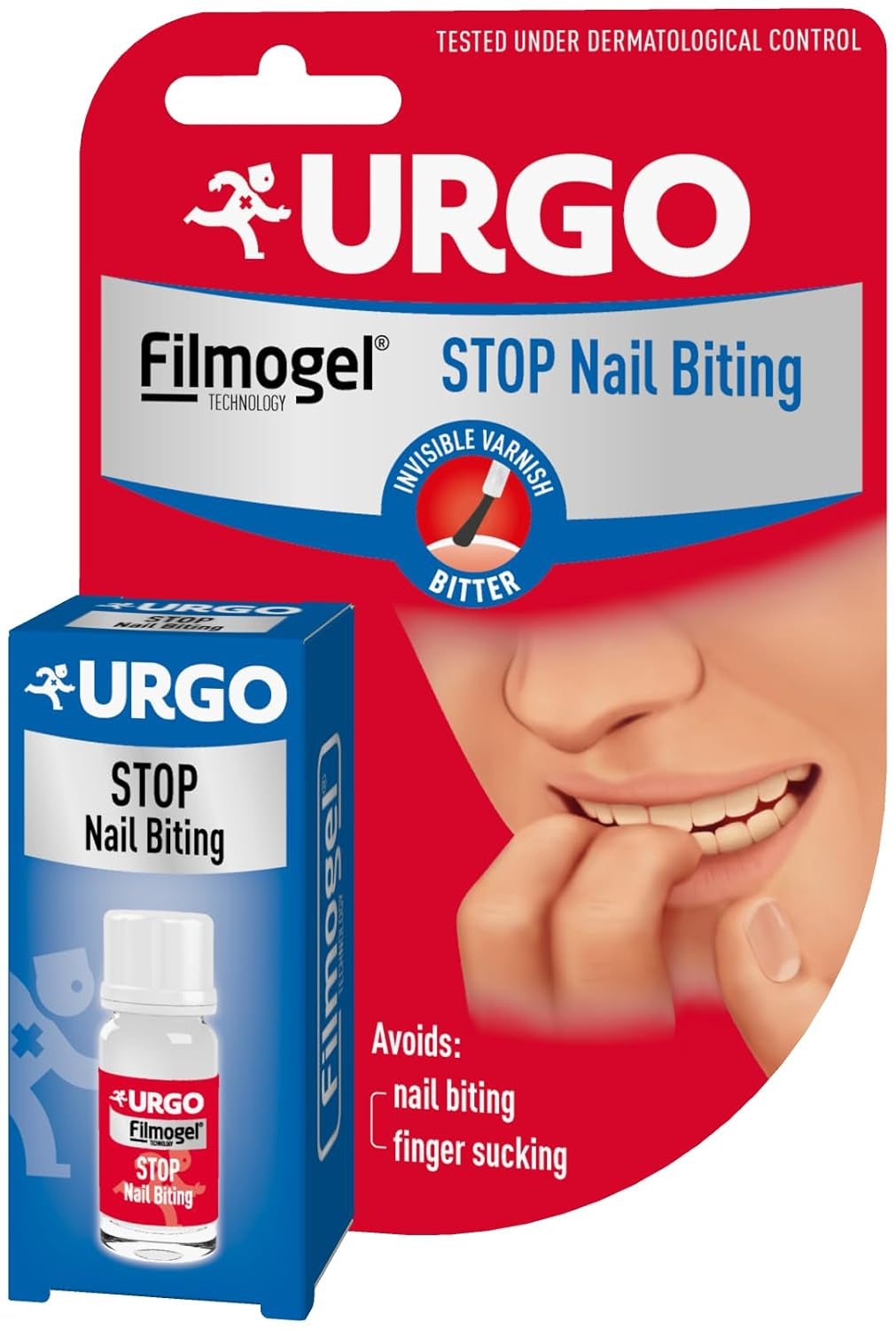 Urgo - Stop Red Nails - esmalte de uñas transparente con sabor amargo - para uñas mordidas y estropeadas y para chuparse el dedo - a partir de 3 años - 9 ml - 40 aplicaciones