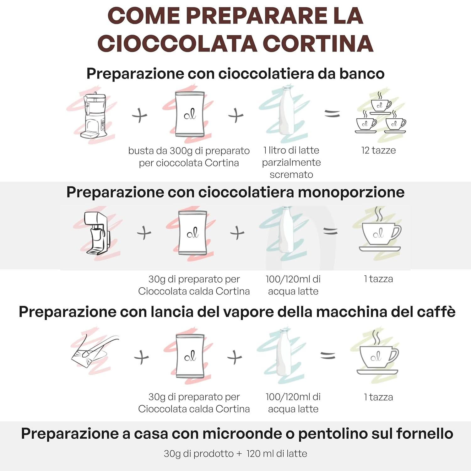 Chocolate caliente italiano Cortina TARTA DE CHOCOLATE AMARGO, 15 sobres X 30 gramos Cacao y Chocolate Caliente Naty Shop