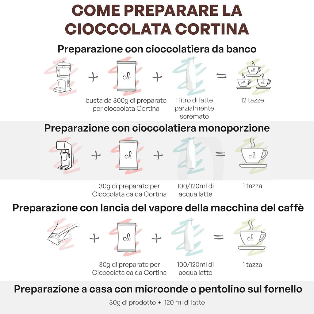 Ciocolată caldă italiană Cortina TART BITTER CHOCOLATE, 15 plicuri X 30 grame Cacao si Ciocolata Calda Naty Shop