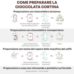 Ciocolată caldă italiană aromă Cortina CLASSIC - (15 X 30 g) Porție unică plic, 450 g Cacao si Ciocolata Calda Naty Shop
