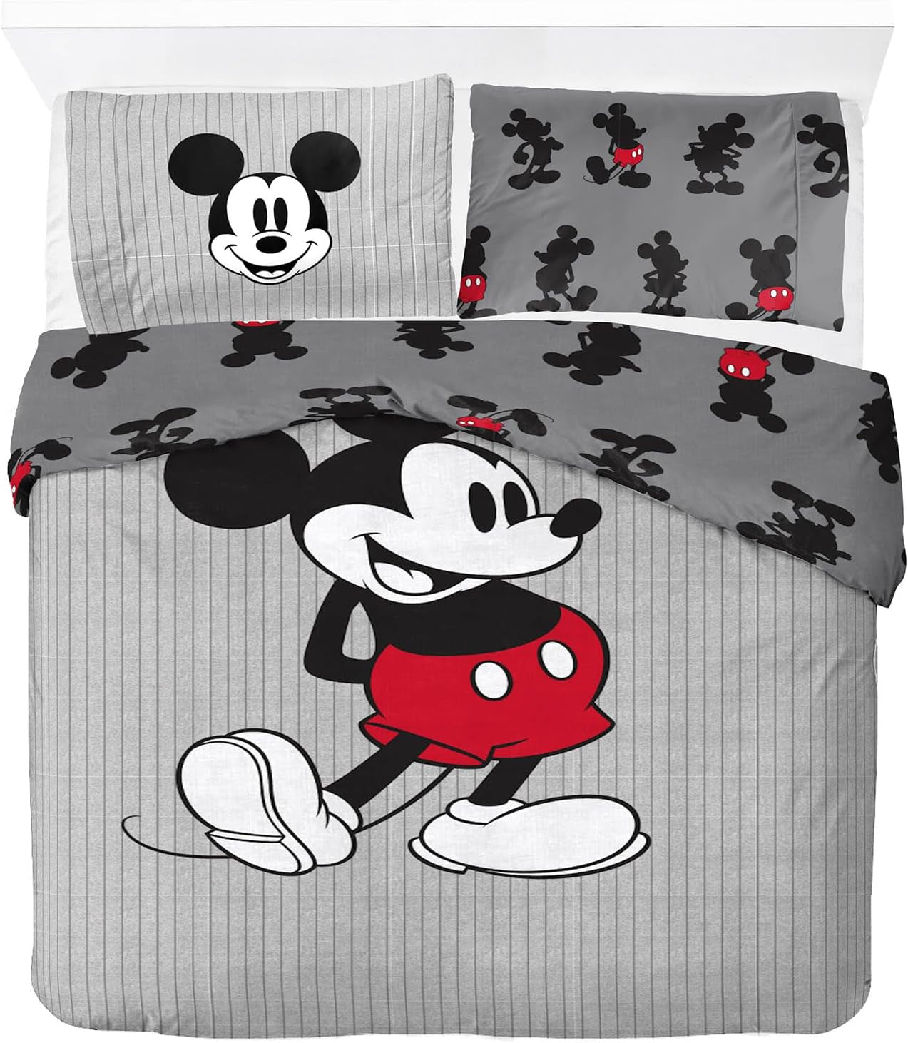 Set de lenjerie de pat pentru copii, desene animate si super eroi, bumbac Lenjerie de pat - copii Naty Shop Gri - Mickey Mouse 200X200/50X70 (3 Piece)