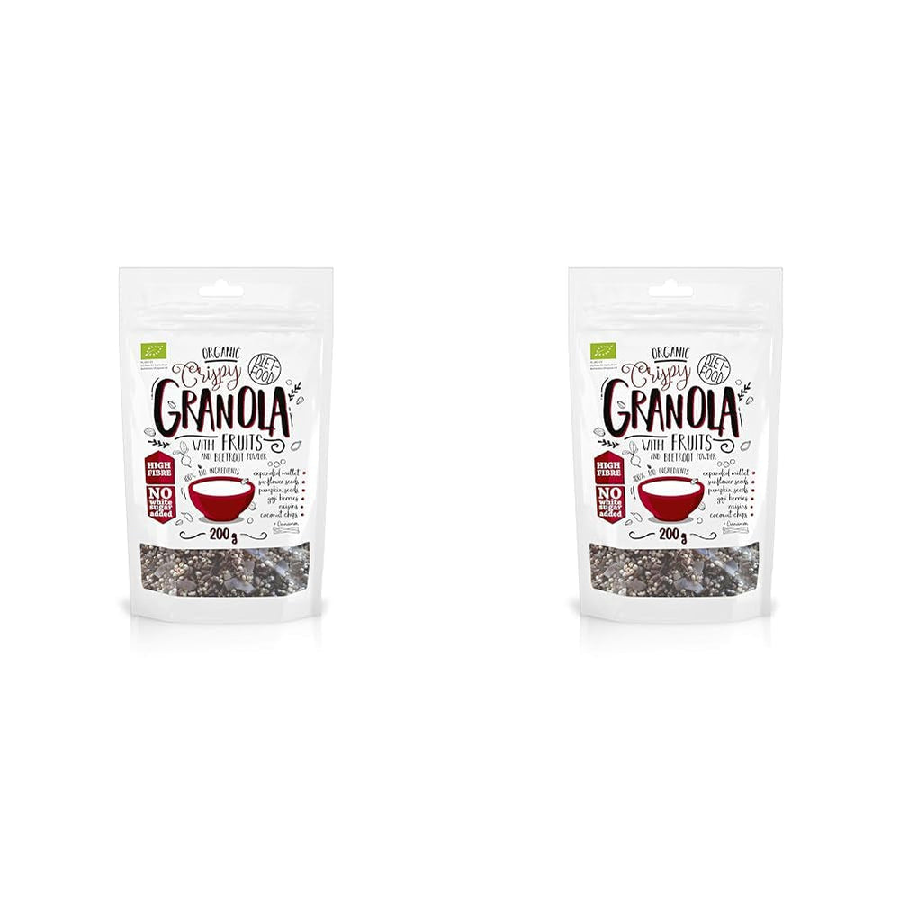 DIET-FOOD Keto Granola Mit Himbeere Low Carb Und Fettarm Glutenfreies Granola Frühstücksmüsli Non-Gmo Snack Ohne Zuckerzusatz 200G 1Er Pack Cereale Naty Shop 1 Stück (2Er Pack) Bio Granola With Fruits And Beetroot Powder