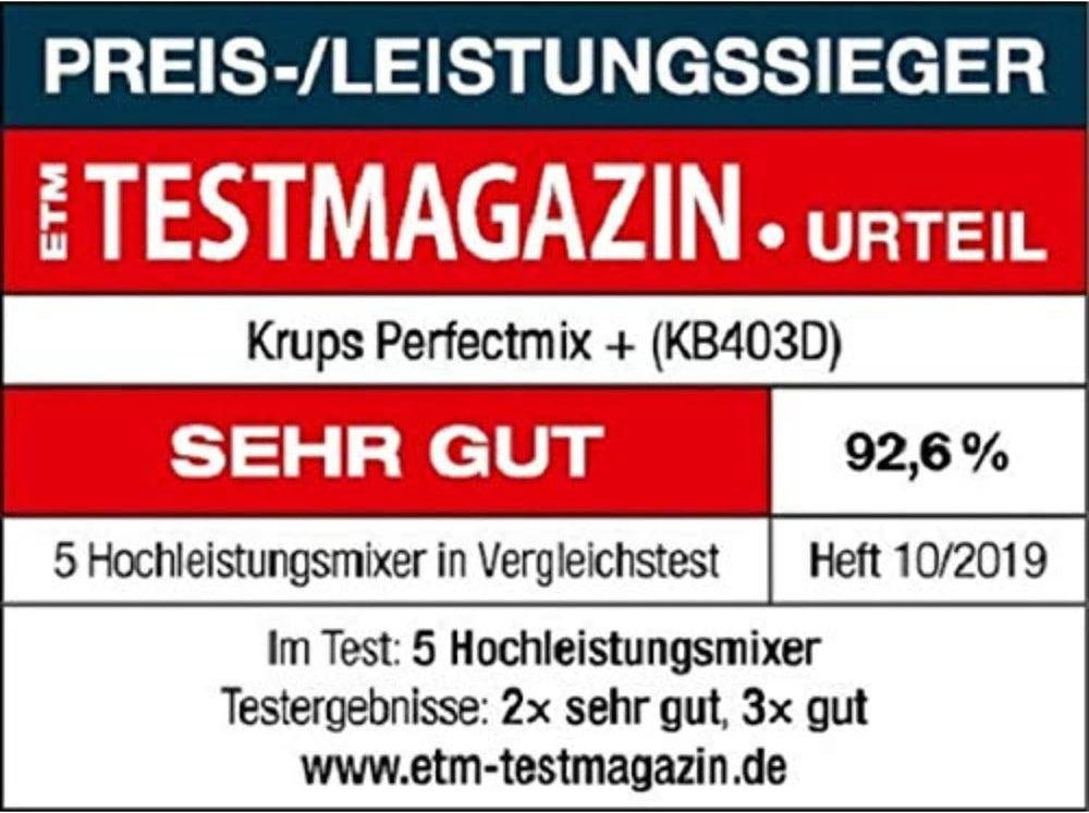 Krups KB403D Perfectmix + batidora de pie Hochleistungs | 1.200W | 28.000 RPM | Portavasos de cristal de 2 litros | 3 programas preestablecidos | Powelix-Technologie | Edelstahl/Dunkelgrau Cocina Naty Shop