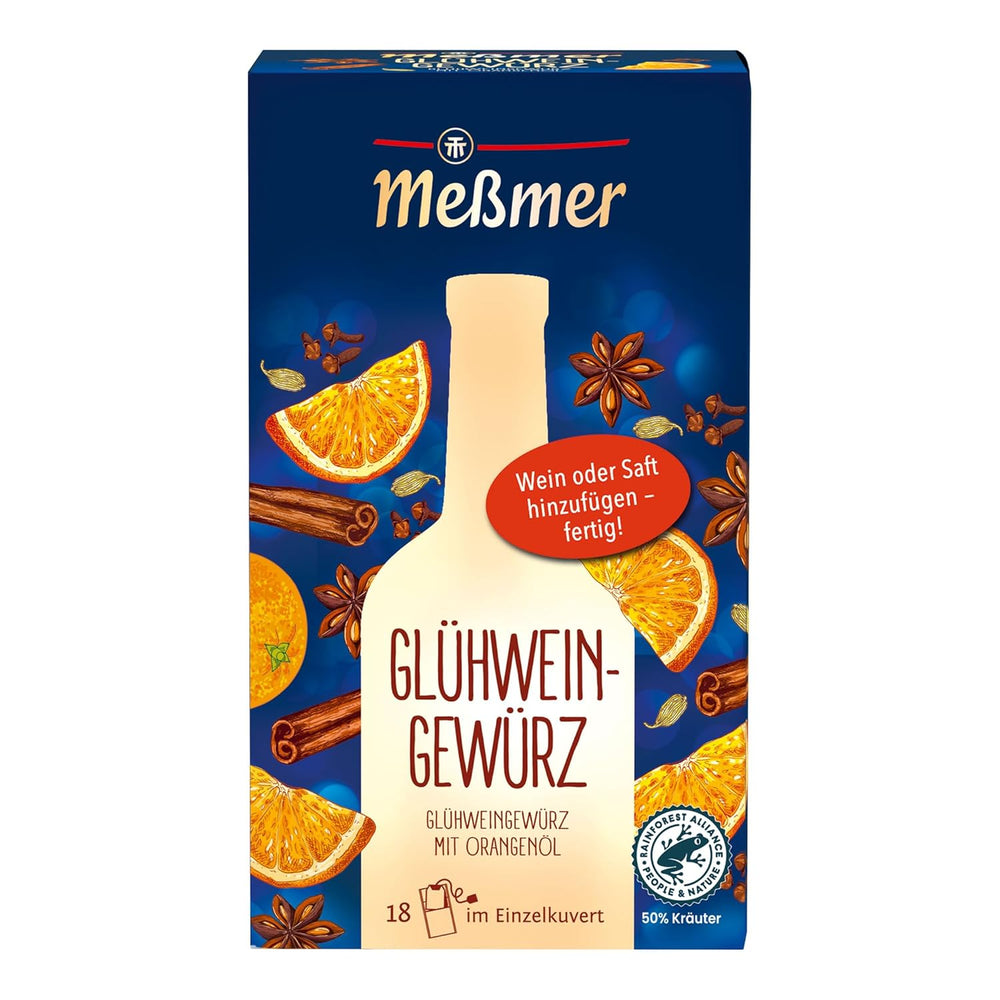 Meßmer Glühweingewürz | Para vino o jugo | 18 Teebeutel | Sin gluten | Vegano sin lactosa