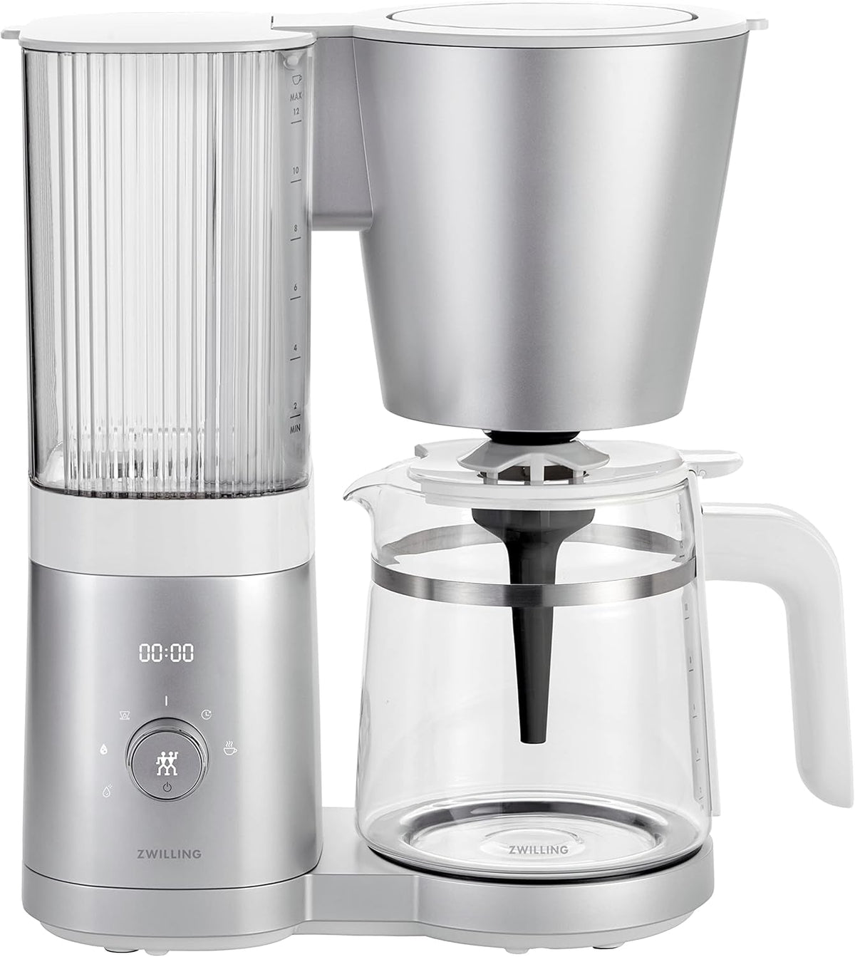 ZWILLING ENFINIGY Espressor cu filtru cu carafă din sticlă de 1,5 l, espressor cu boiler din oțel inoxidabil, funcție Blooming și detartrare inteligentă, plastic, argintiu