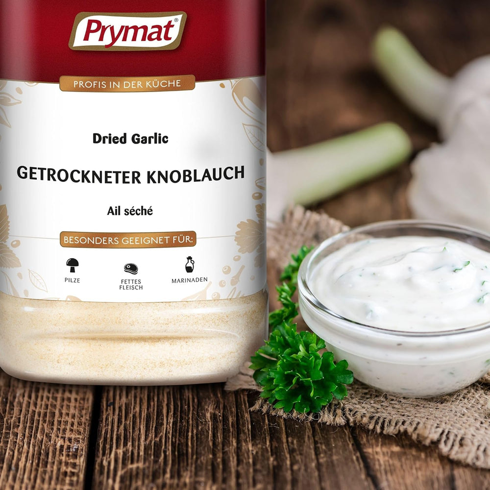 Prymat Getrockneter Knoblauch granuliert 1,05 kg – Aromatisches Knoblauchgranulat zum Würzen von Fleisch, Fisch, Gemüse, Sauce, Dips & Marinaden – intensiv im Gesmack – ohne Zusätze
