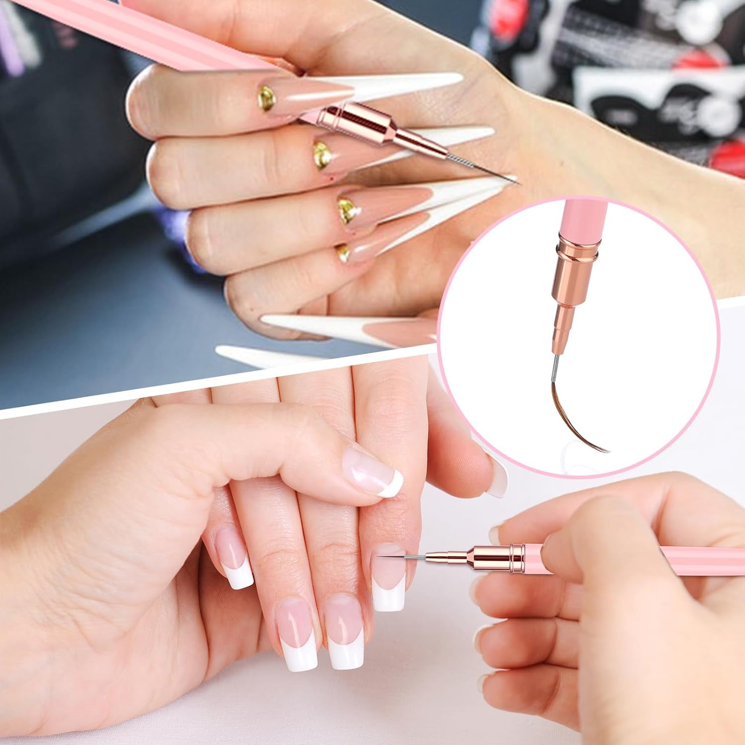 6 Stück Liner Nailart Pinsel Nageldesign Pinsel Set Dünn Acryl Nagelpunkt-Zeichenwerkzeug Nägel Dünne Nagelpinsel Set Für Lange Linien, Dünne Details, Feines Zeichnen 5/7/9/11/15/25 Mm（Rosa）