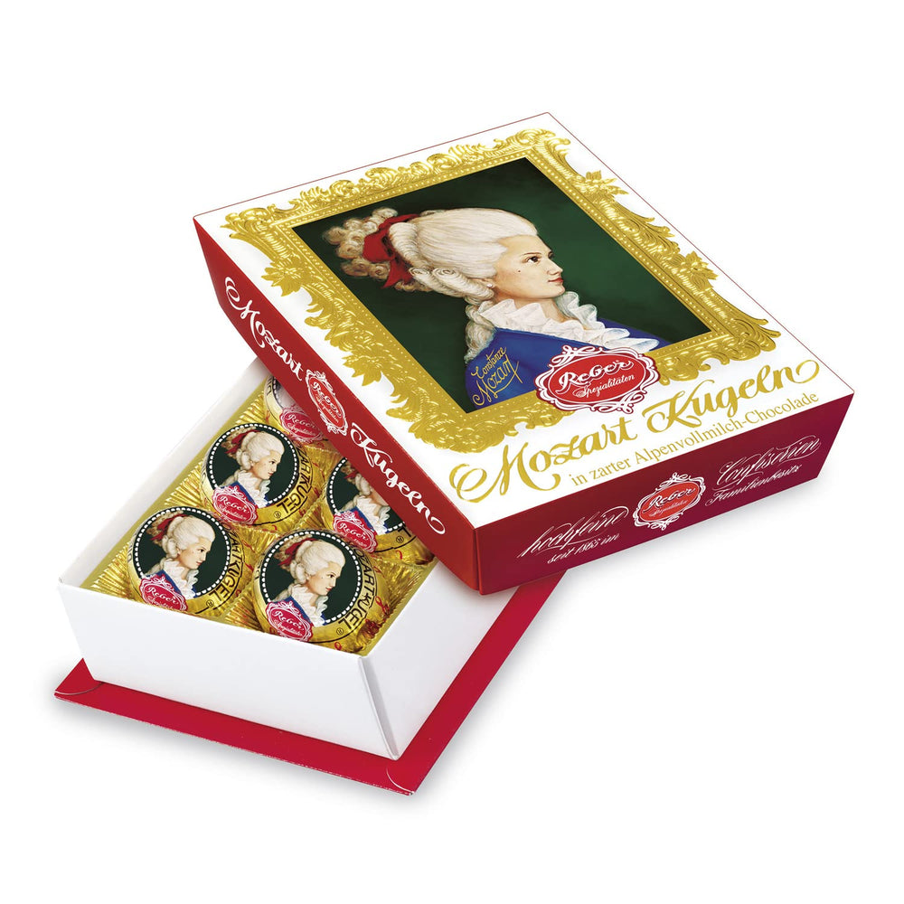 Reber Bolitas Mozart con chocolate negro, pack de 6 con mazapán y turrón, vegano - 1 x 120 g