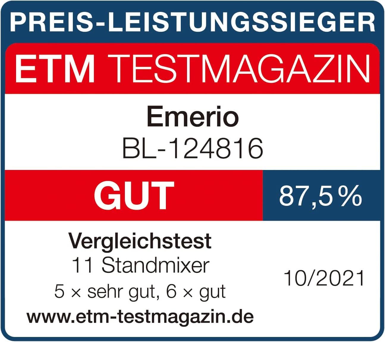 Emerio Batidora con base BPA Frei Crush Ice Función 1,5 L Behälter 2 Geschwindigkeiten + Pulse Funktion Messereinheit Aus Edelstahl Sicherheitsschalter Geschirrspülgeeignet 500 Watt BL-12816.8 Schwarz Bucatarie Naty Shop