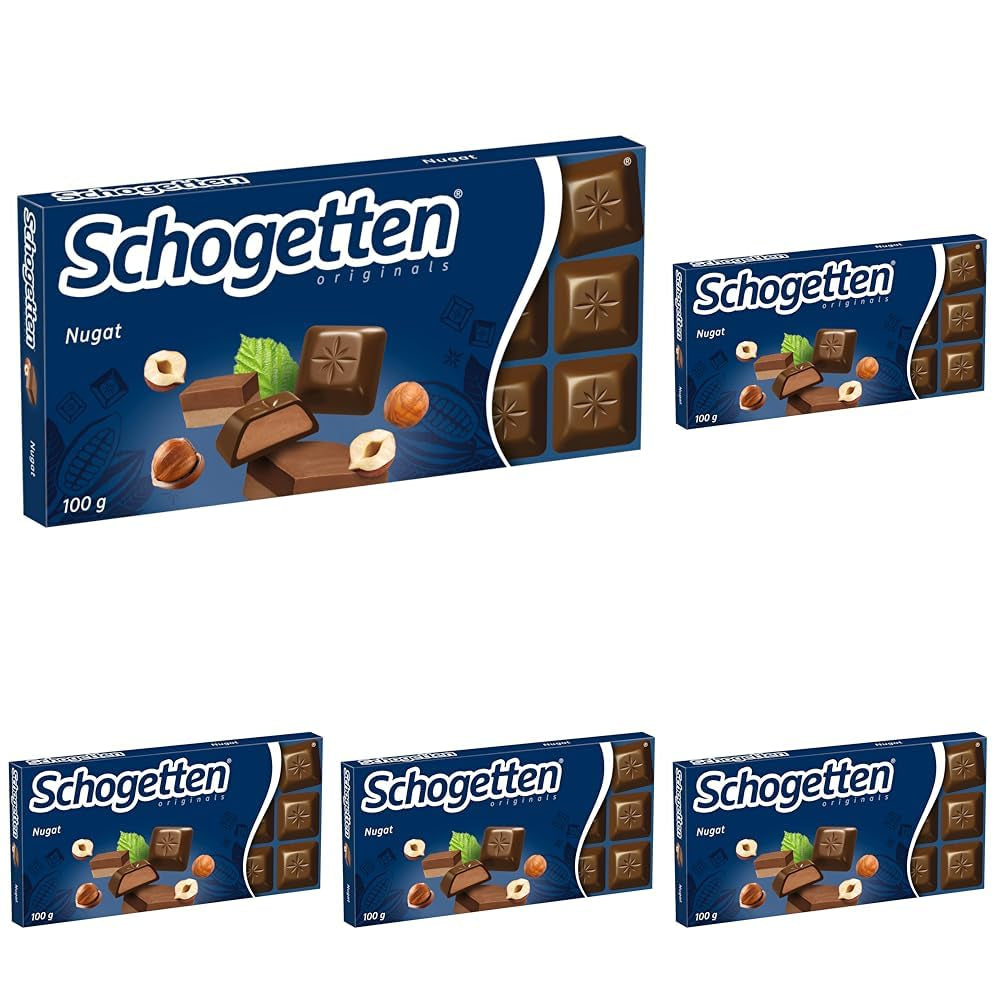 Barra de chocolate Schogetten Nougat 100g, en porciones individuales. Una delicia. Pieza por pieza.