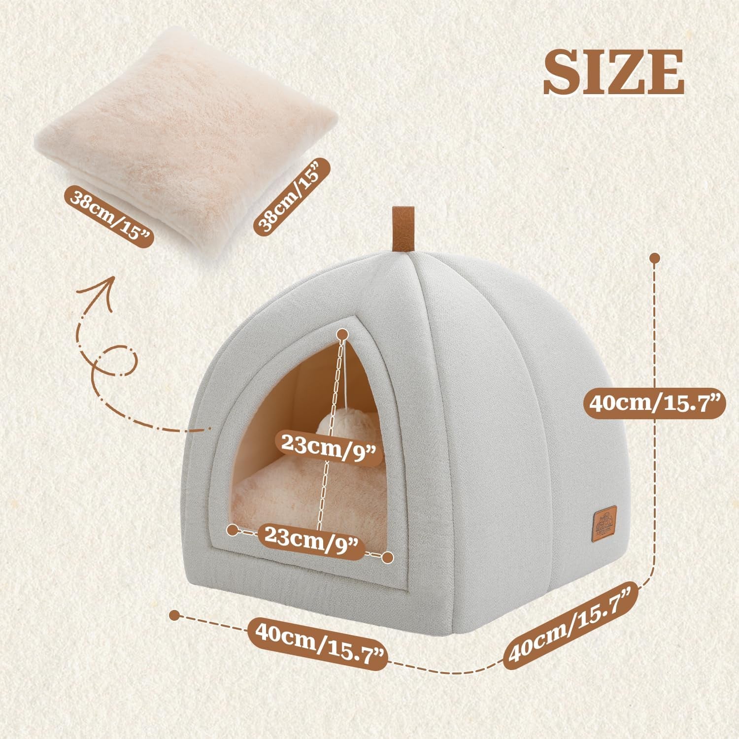 PAWZ Road Katzenhöhle mit waschbaren Kissen, Hundebett kleine Hunde, Kleintierhaus, Katzenschlafplatz-Bettchen, Katzenhaus Indoor, Beige, 40x40x40cm