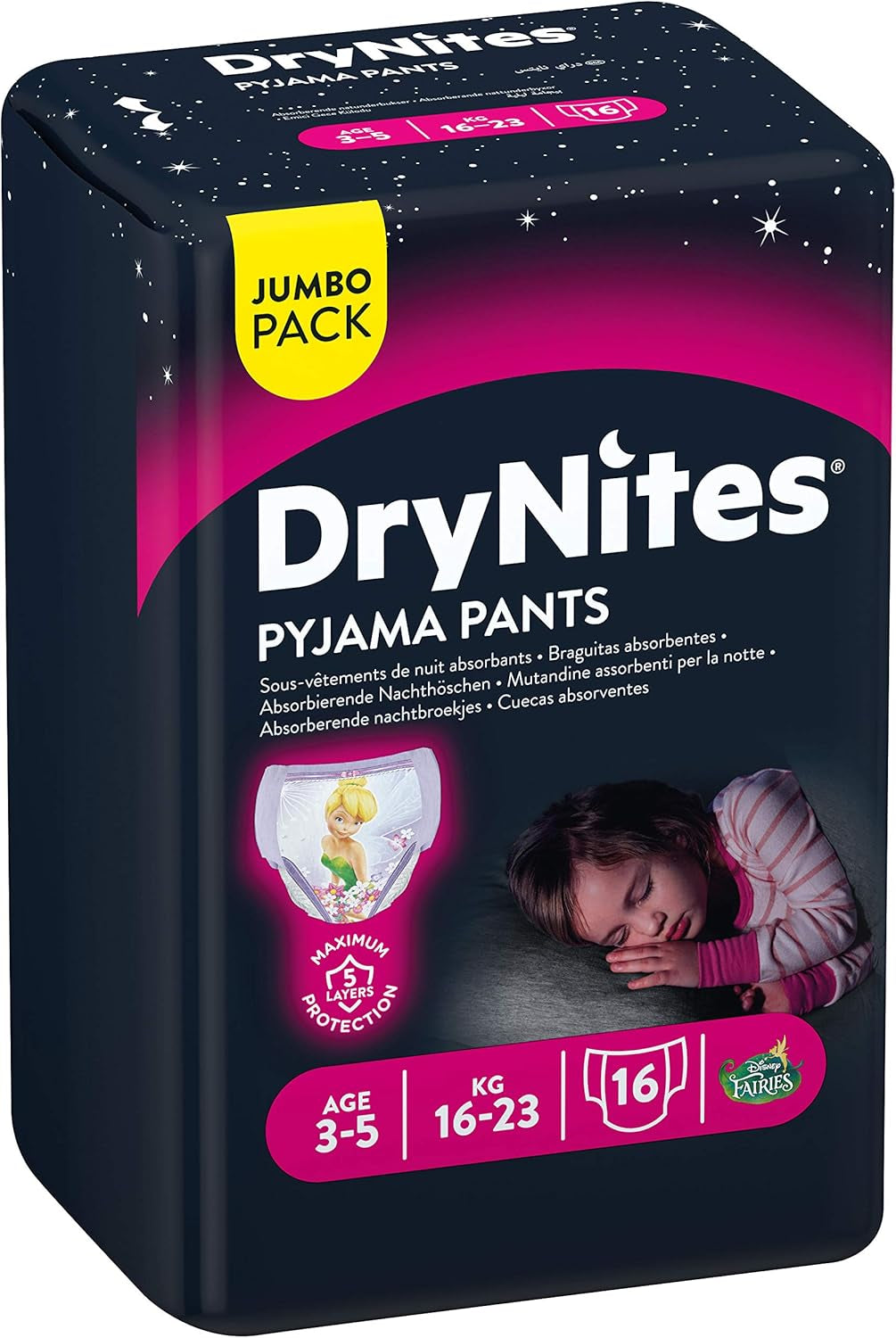 Huggies DryNites Ropa de dormir para niñas, 3-5 años (16-23 kg), 2 x 16 piezas