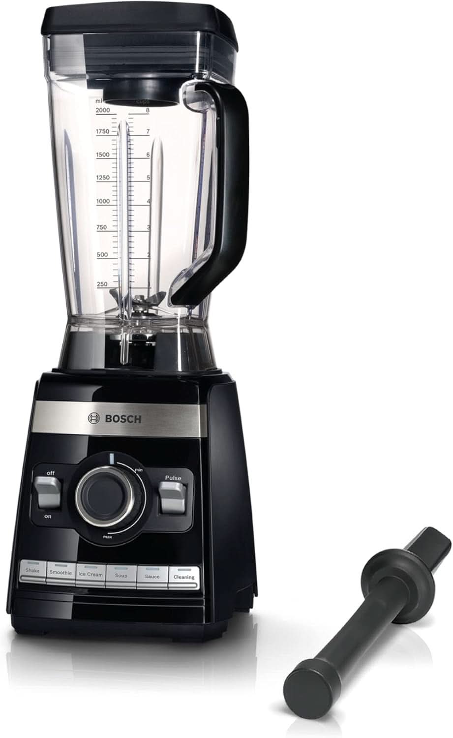 Bosch Batidora de pie Vitaboost MMBH6P6BDE, 6-Klingen-Edelstahlmesser, 2.5L Tritan-Mixbehälter, Stopfer, 6 Automatikprogramme, Rezeptbuch, Bpa-Frei, Einfache Reinigung, 45.000 U/Min, 1600 W, Schwarz Bucatarie Naty Shop Single Schwarz Deutsches Rezeptbuch