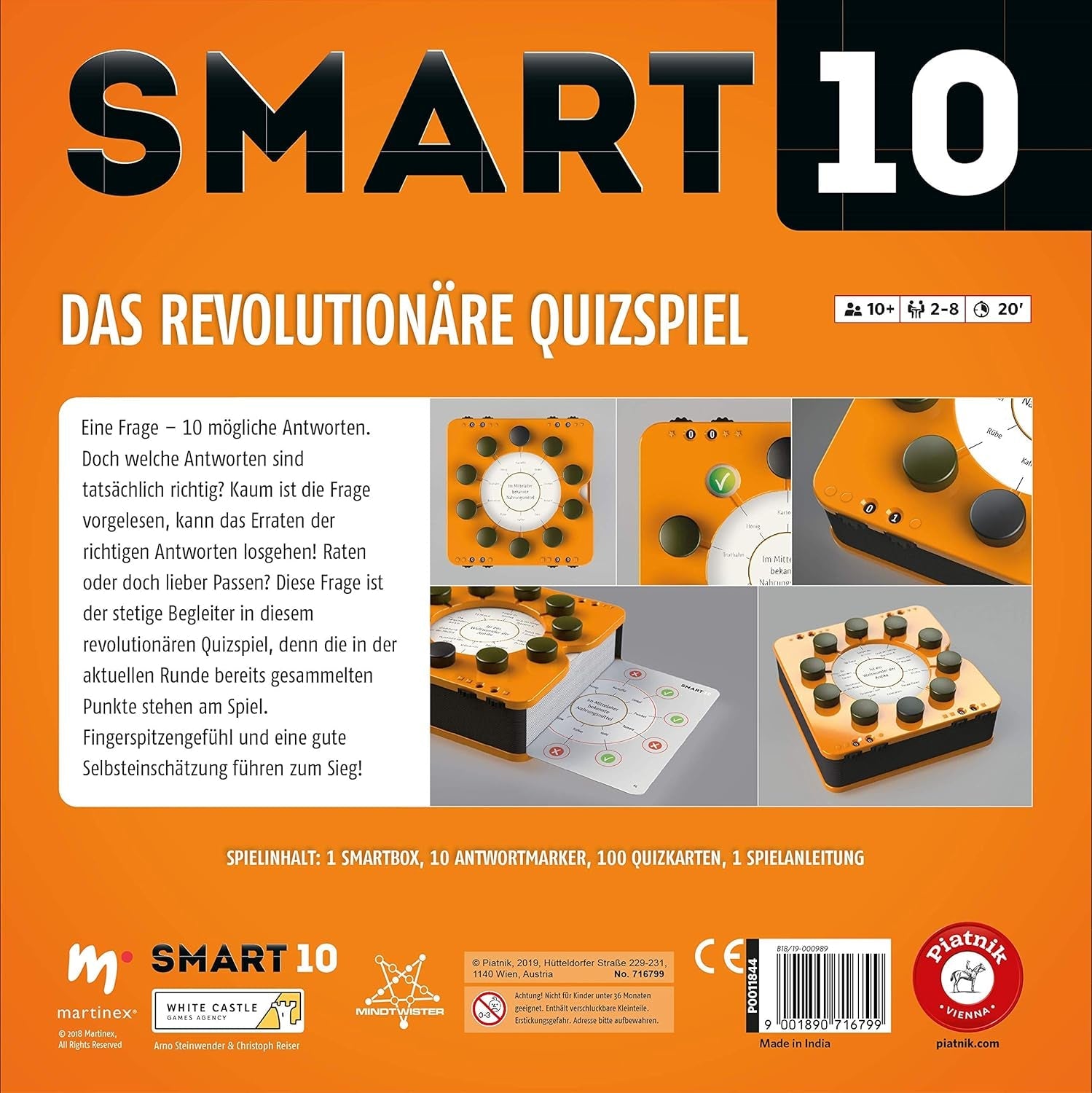Piatnik 7167 - Smart 10 | Jocul de societate revoluționar de tipul „știu-tot” | Pentru pasionații de quiz | Cine este regele quiz-urilor? | Vârste 12+ | Întrebări de cunoștințe de la A la Z | Pentru acasă și în deplasare
