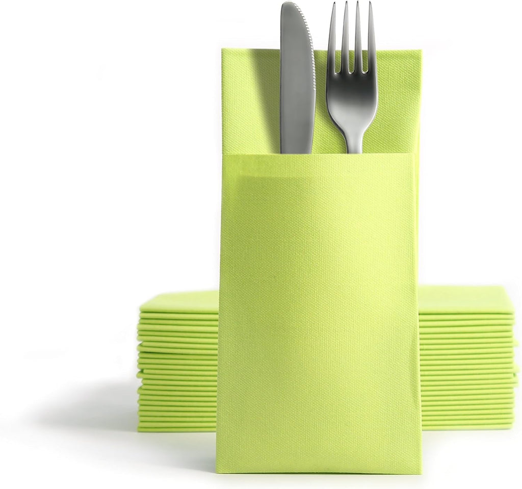 CHIC Airlaid 50 șervețele pentru tacâmuri pungi pentru tacâmuri, asemănătoare țesăturii, șervețel de unică folosință de înaltă calitate, 39X40Cm, model alb de bun venit cald 50 bucăți (pachet de 1)