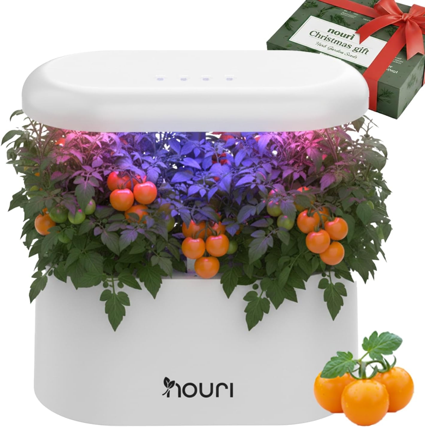 Nuevo 7 Puente + Albahaca reliquia | Jardín inteligente para cocineros caseros | Sistema de cultivo hidropónico | Luces de cultivo LED | Kit de jardinería de hierbas de interior para amantes de las plantas y jardineros, blanco
