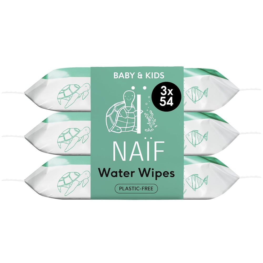 Naïf - Toallitas húmedas sin plástico - 162 piezas (3 paquetes de 54 toallitas cada uno) - Cuidado del culito, cuerpo y cara del bebé - 99% agua - 0% fragancia y alcohol