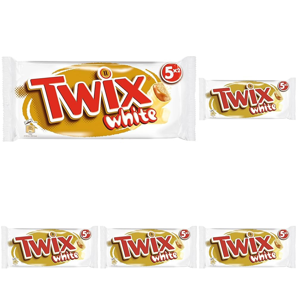 Barras de chocolate blanco Twix | Caramelo, Galletas, Chocolate Blanco | Paquete múltiple de chocolate | 5 barras (5 x 46 g) (Paquete de 5)