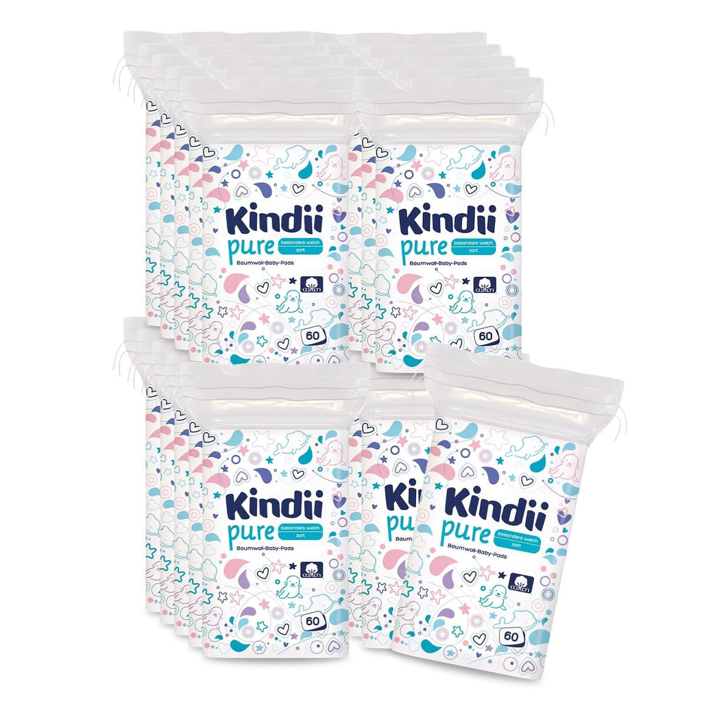 Tampoane Kindii Pure Baby - 100% bumbac - Tampoane pătrate mari pentru pielea sensibilă - Înlocuiește șervețele umede - Moale - Margini moi Servetele Umede Bebelusi Naty Shop 60