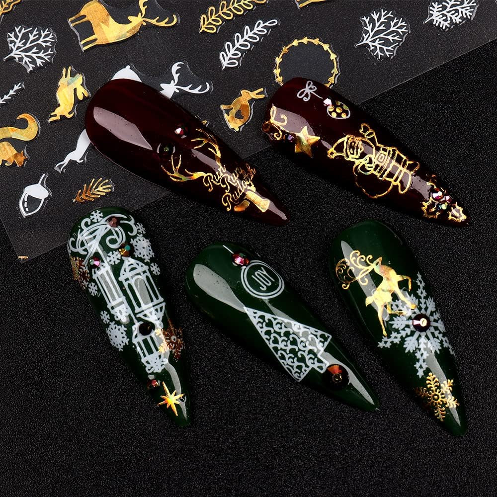 9 Blatt Nagelsticker Weihnachten Nagelaufkleber Selbstklebend Weiß Rentier Schneemann Nail Art Sticker Dekoration Nageldesign Zubehör