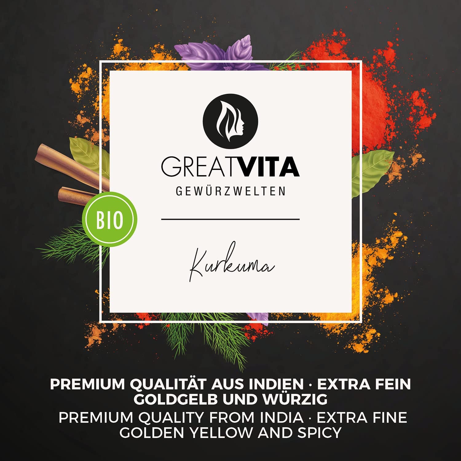 GreatVita Bio Cúrcuma en polvo, 1000 g finamente molida, 100 por ciento natural