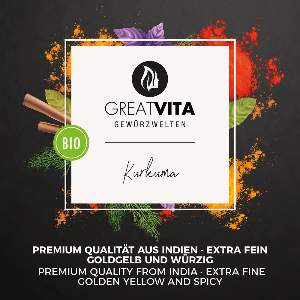 GreatVita Bio Cúrcuma en polvo, 1000 g finamente molida, 100 por ciento natural