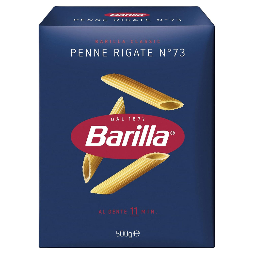 Pasta Barilla Clásica Penne Rigate Nr. 73 de trigo duro de alta calidad, siempre al dente (1 x 500 g)