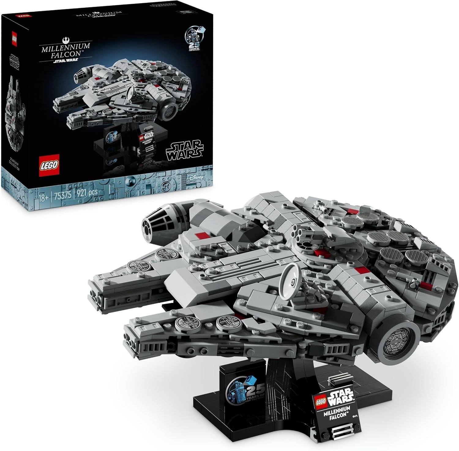 LEGO Star Wars Millennium Falcon Set del 25º Aniversario para Adultos Barco Construible Una Nueva Esperanza Kit de Modelo de Nave Espacial Coleccionable Regalos para Hombres Mujeres 75375 Juegos de Construcción Besuche den LEGO-Store Singur