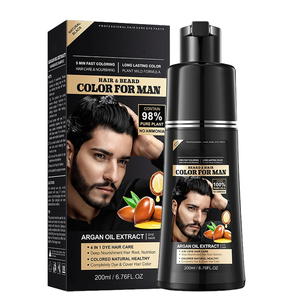 Vopsea de păr maro, șampon pentru vopsit părul - 500ml șampon pentru vopsit părul gri, 100% acoperire gri, ușor și rapid de utilizat, îngrijire perfectă a culorii pentru bărbați și femei Vopsea pentru par Naty Shop Bărbați negru