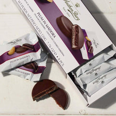 Ciruela de Madeira – 220 g – Especialidad de mazapán con fruta y alcohol – 8 monedas de chocolate negro con gelatina de ciruela y vino de Madeira – Idea de regalo