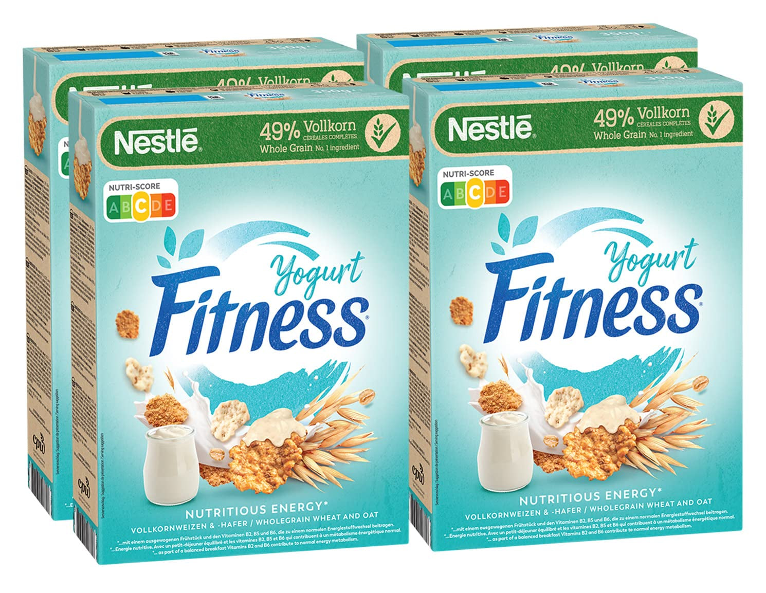 Cereales de desayuno integrales Nestlé Fitness Yogurt con sabor parcial a yogur, paquete de 4 (4 x 350 g)