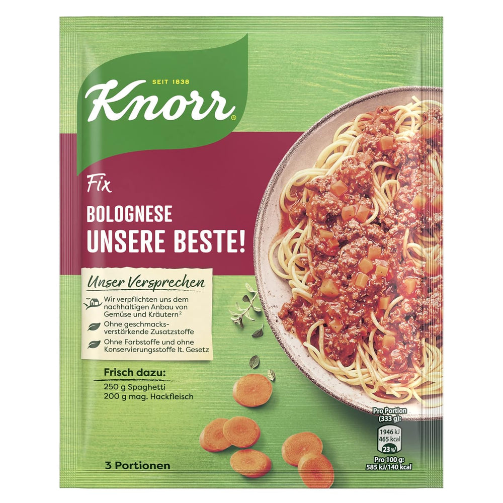Knorr Fix Würzmischung Spaghetti Boloñesa para un delicioso plato de fideos con ingredientes naturales 40 g