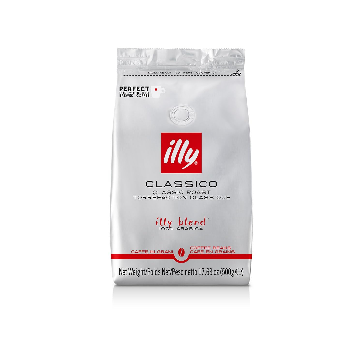 illy Vollbohnenkaffee – perfekt geröstete Bohnen – Classico Medium Roast – mit Noten von Karamell, Orangenblüte und Jasmin – 100% Arabica – ohne Konservierungsstoffe – 500 ml